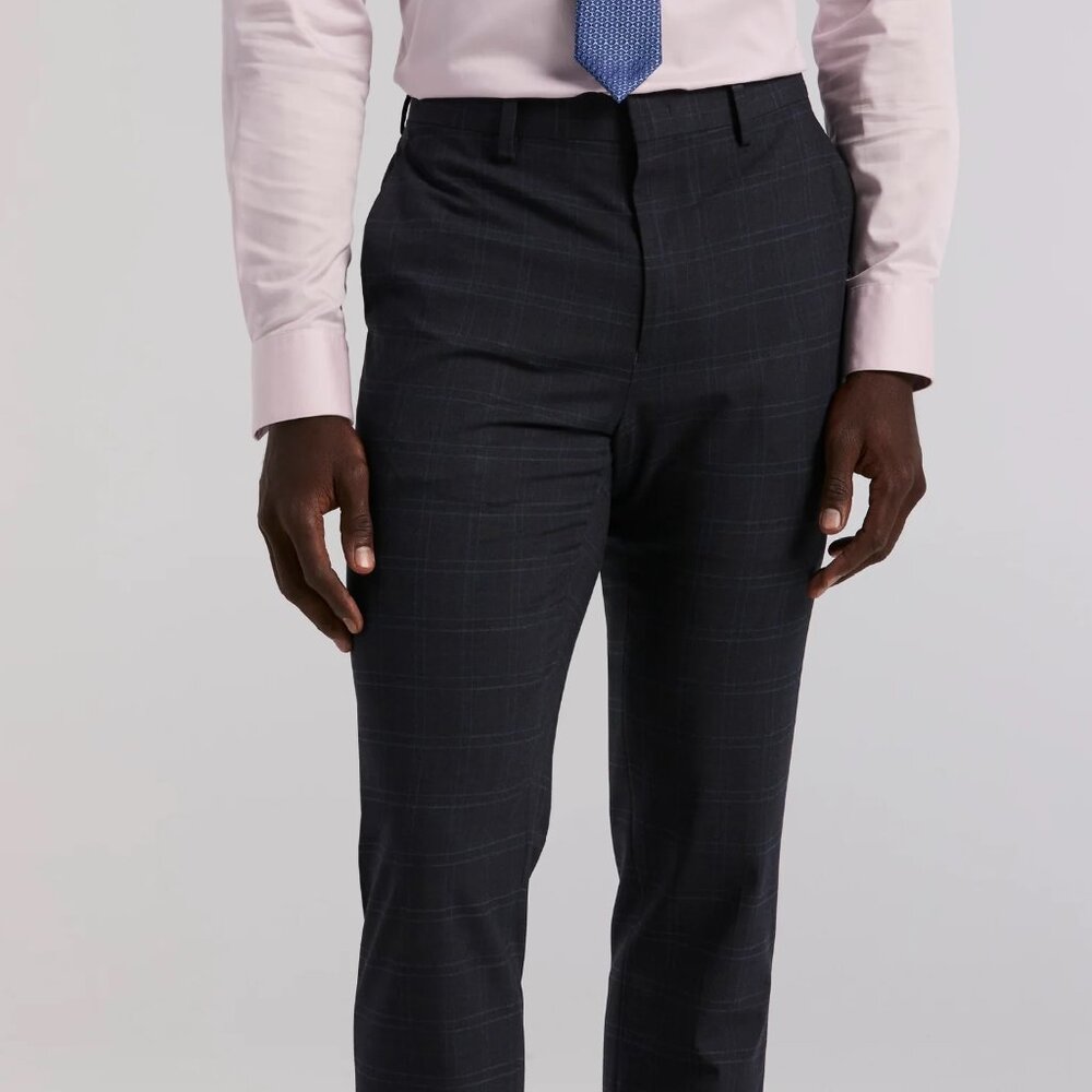 PERRY ELLIS SKINNY FIT NAVY PLAID SUIT PANT - NAVY BLUE